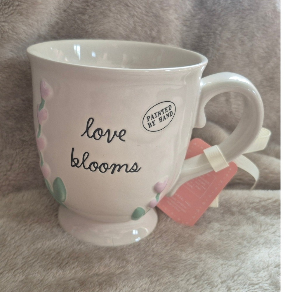 Rae Dunn Love Blooms Mug Artisan Collection Magenta Floral Hand Painted NEW